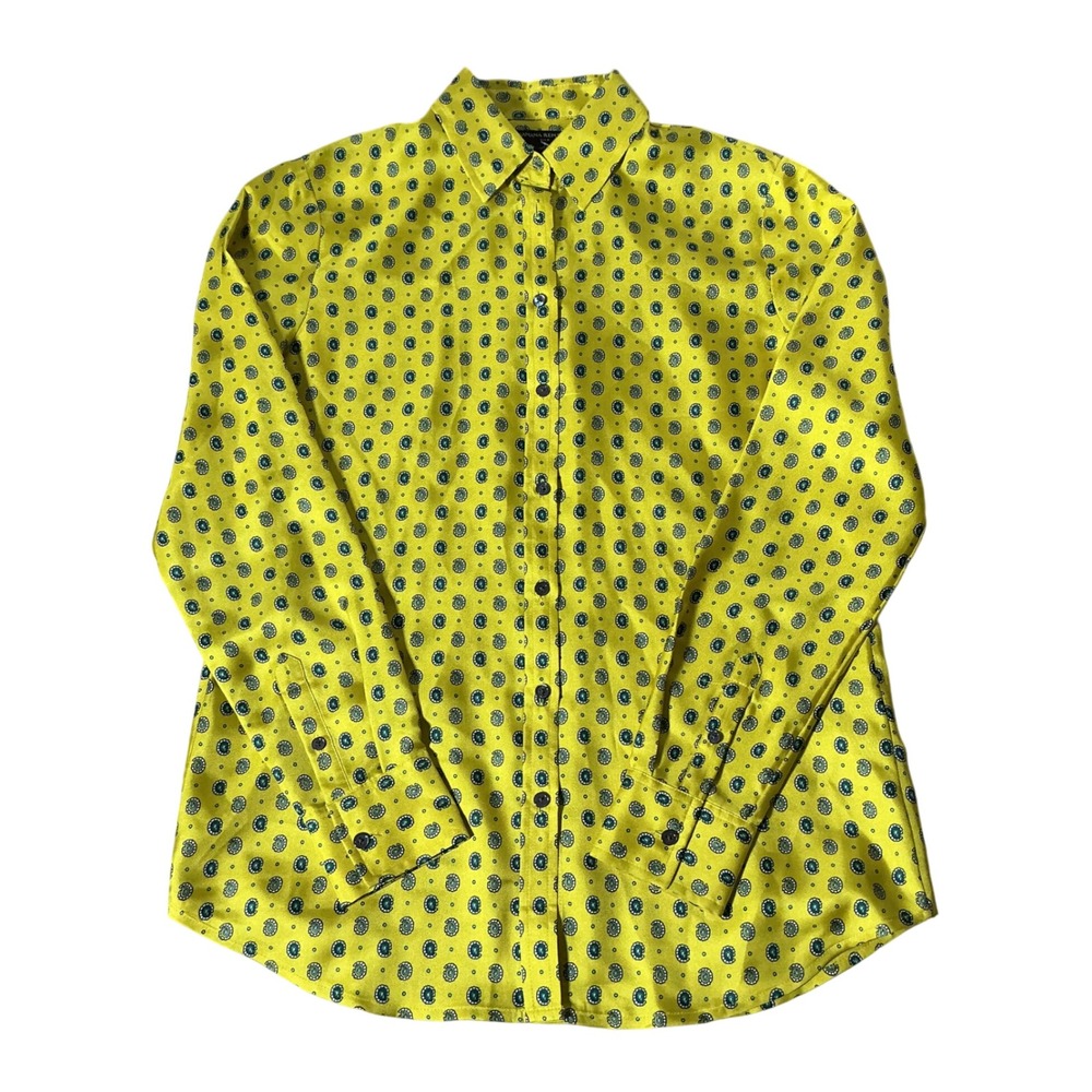 Banana Republic Paisley Silk Button Down Top Womens XS Yellow Long Sleeve Twill